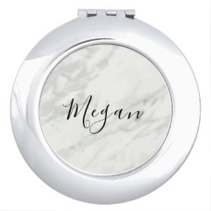 Black and White Marble Custom Name Bridesmaid Gift Compact Mirror