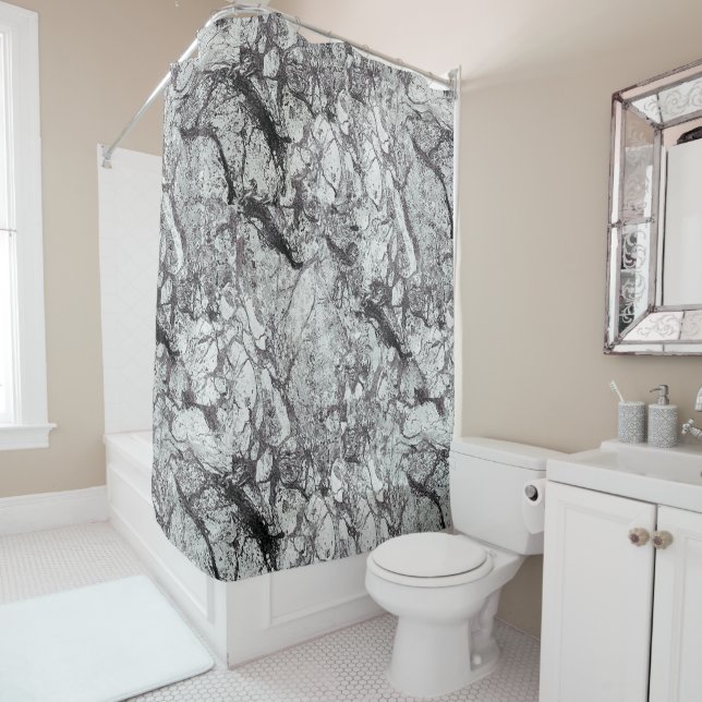 Black and White Marble Design Shower Curtain (In Situ)