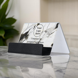 Black and white marble desk business card holder
