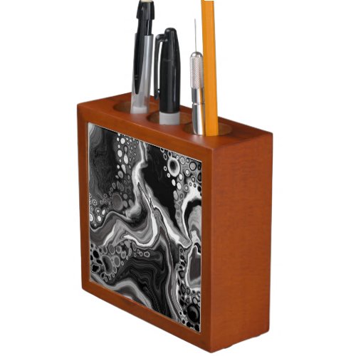 Black and White Marble Digital Fluid Art   Desk Organizer