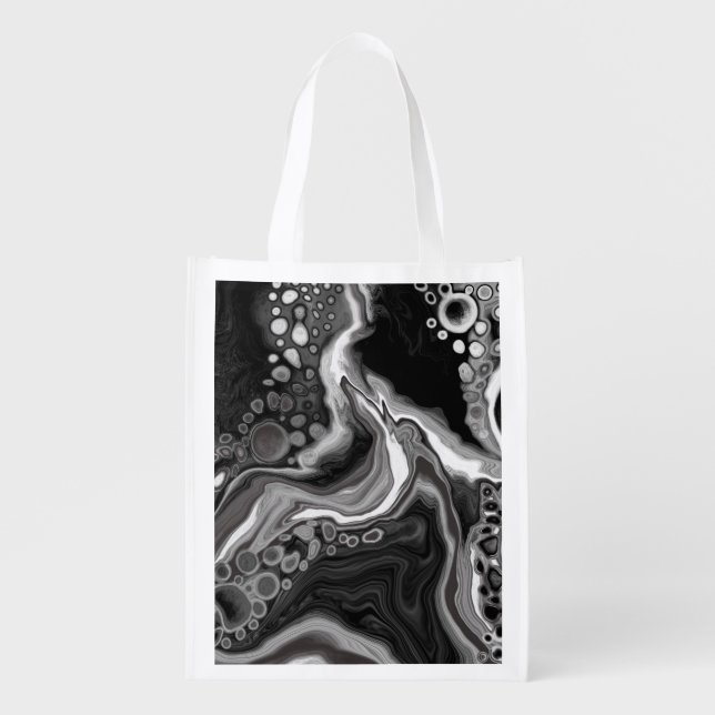 Black and White Marble Digital Fluid Art   Grocery Bag (Front)