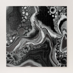 Black and White Marble Digital Fluid Art     Jigsaw Puzzle