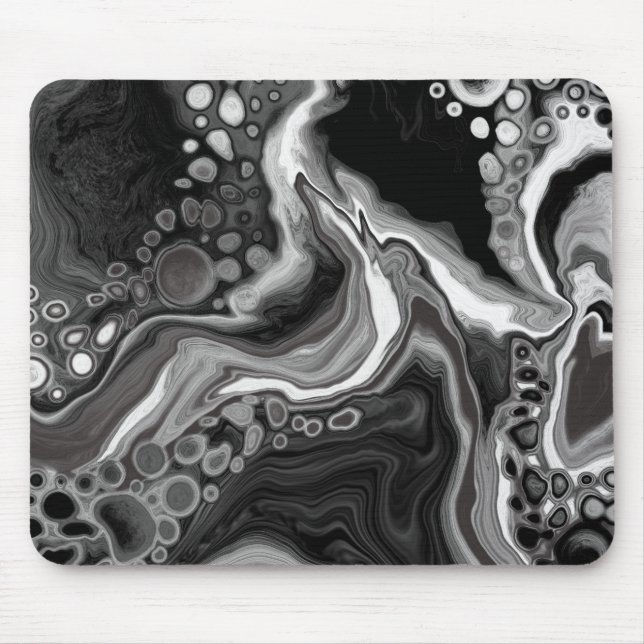 Black and White Marble Digital Fluid Art     Mouse Pad (Front)