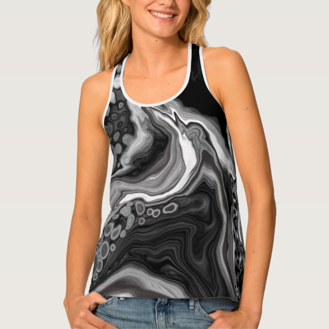 Black and White Marble Digital Fluid Art   Tank Top (Front)