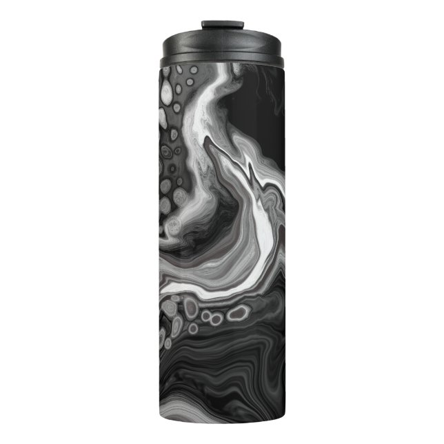 Black and White Marble Digital Fluid Art  Thermal Tumbler (Front)