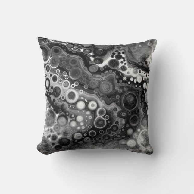 Black and White Marble Digital Fluid Art   Throw Pillow (Front)
