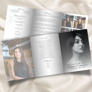 Black and White Marble Elegant Funeral Services Tri-Fold Program