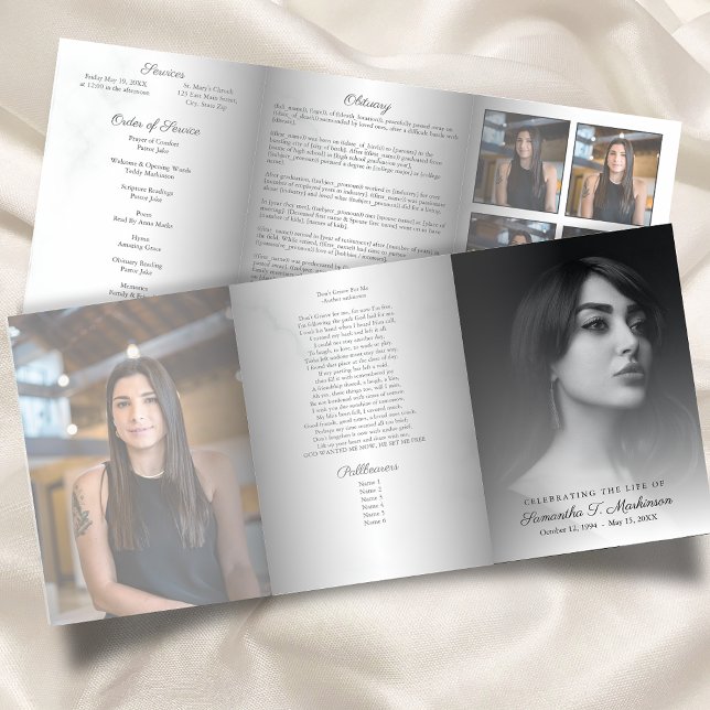Black and White Marble Elegant Funeral Services Tri-Fold Program (Creator Uploaded)