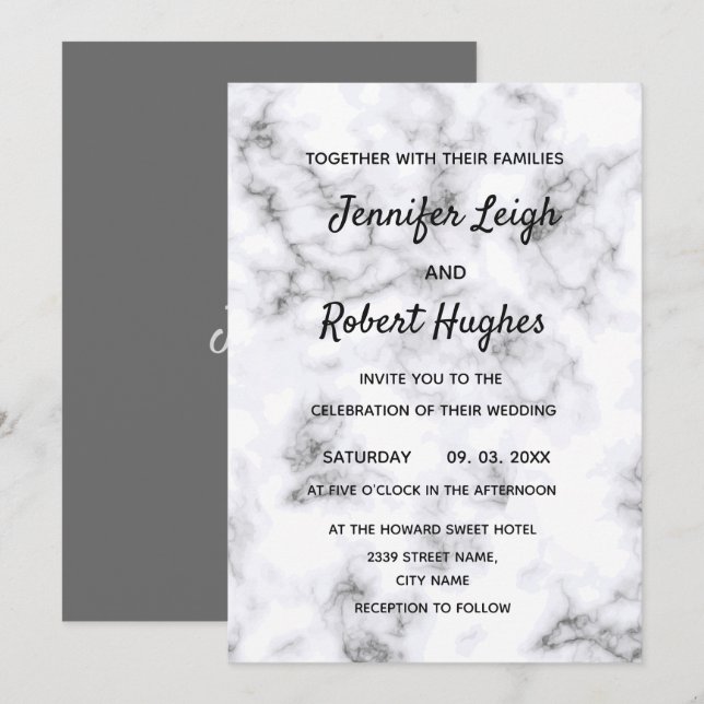 Black and white Marble Elegant wedding Invitation (Front/Back)