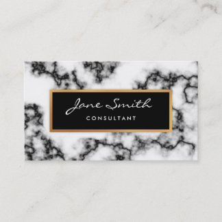 Black and White Marble, Faux Gold Foil Business Card