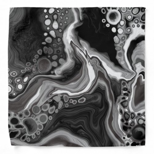 Black and White Marble Fluid Art   Bandana