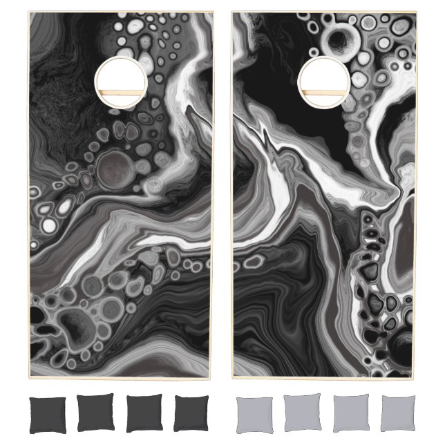 Black and White Marble Fluid Art   Cornhole Set (Set)