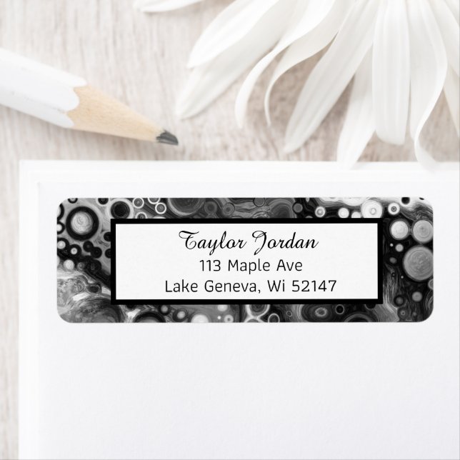 Black and White Marble Fluid Art Personalized Label (Insitu)