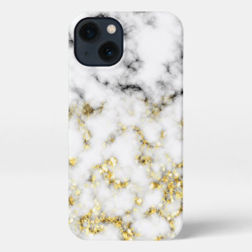 Black and white marble gold faux sparkle flakes iPhone 13 case