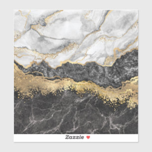 Black and White Marble Gold Foil Monogram Sticker