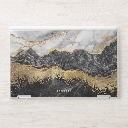 Black and White Marble Gold Foil Personalized HP Laptop Skin