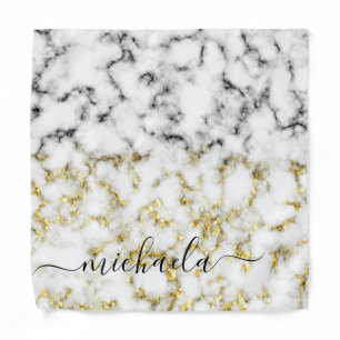 Black and white marble gold sparkle Custom name Bandana