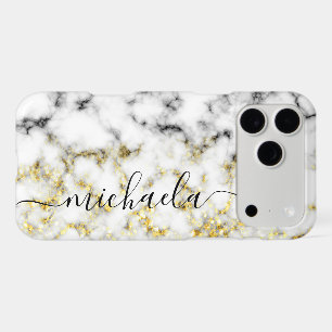 Black and white marble gold sparkle Custom name iPhone 17 Pro Max Case