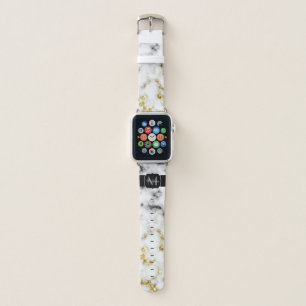 Black and white marble gold sparkle flake Monogram Apple Watch Band