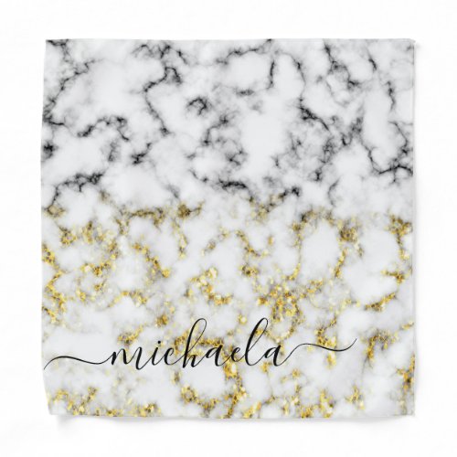 Black and white marble gold sparkle flake Monogram Bandana