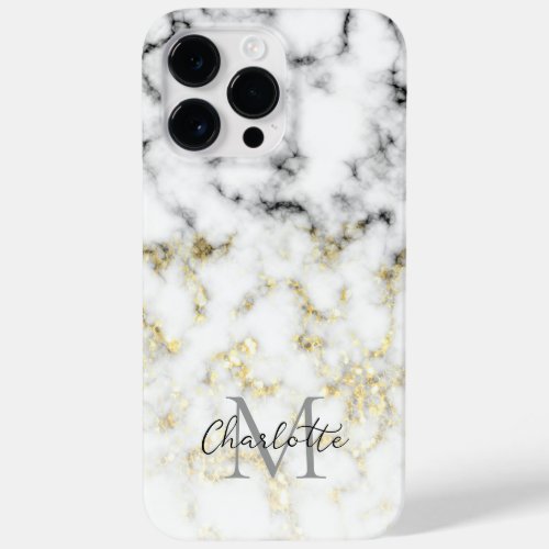 Black and white marble gold sparkle flake Monogram Case_Mate iPhone 14 Pro Max Case