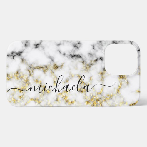 Black and white marble gold sparkle flake Monogram iPhone 13 Pro Max Case