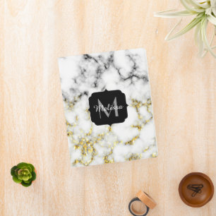 Black and white marble gold sparkle flake Monogram Mini Binder