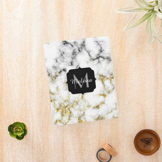 Black and white marble gold sparkle flake Monogram Mini Binder (InSitu)