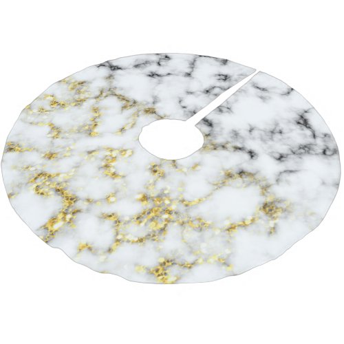 Black and white marble gold sparkle flakes brushed polyester tree skirt