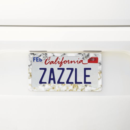 Black and white marble gold sparkle flakes license plate frame