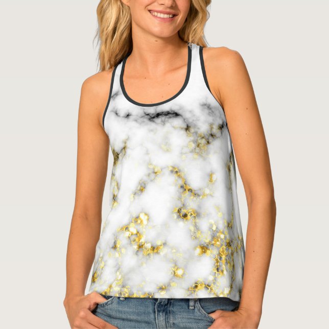Black and white marble gold sparkle flakes tank top (Front)