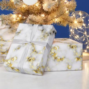 Black and white marble gold sparkle flakes wrapping paper