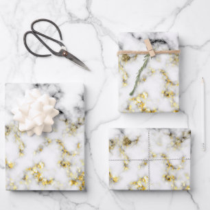 Black and white marble gold sparkle flakes wrapping paper sheets