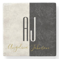 Black and White Marble Initials Monogrammed Stone Coaster Black and White Marble Initials Monogrammed Stone Coaster