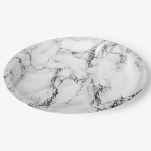 black and white marble look paper plates