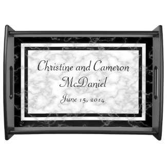 Black and White Marble look Wedding Serving Tray