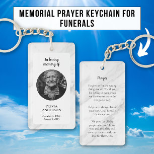 Black and White Marble Memorial Prayer Photo Keychain