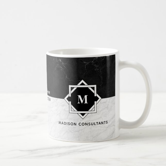 Black and White Marble Monogram Coffee Mug (Right)