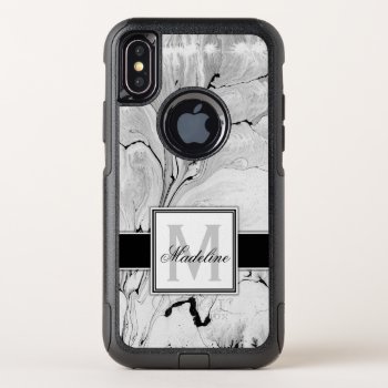 Black And White Marble Monogram Otterbox Commuter Iphone Xs Case by CoolestPhoneCases at Zazzle