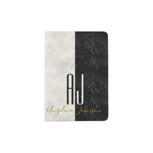 Black and White Marble Monogrammed Passport Holder