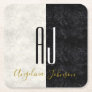 Black and White Marble Monogrammed Square Paper Coaster