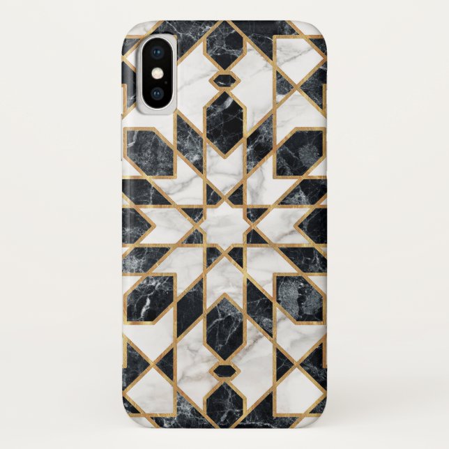 Black and White Marble Moroccan Mosaic Case-Mate iPhone Case (Back)