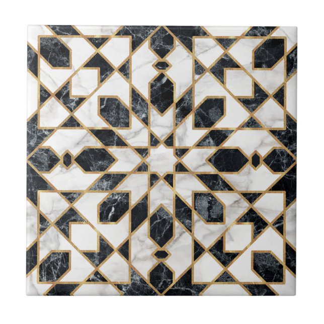 Black and White Marble Moroccan Mosaic   Ceramic Tile (Front)