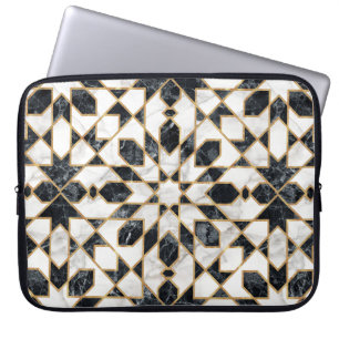 Black and White Marble Moroccan Mosaic Laptop Sleeve