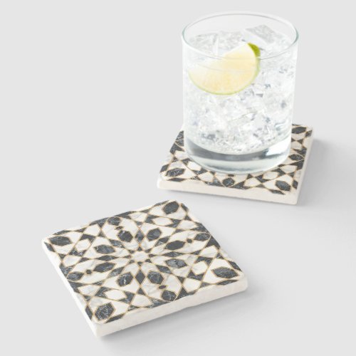 Black and White Marble Moroccan Mosaic Stone Coaster