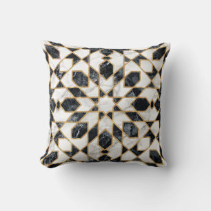 Black and White Marble Moroccan Mosaic Throw Pillow
