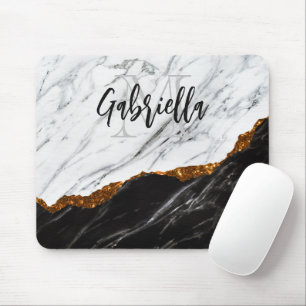 Black and White Marble Mouse Pad