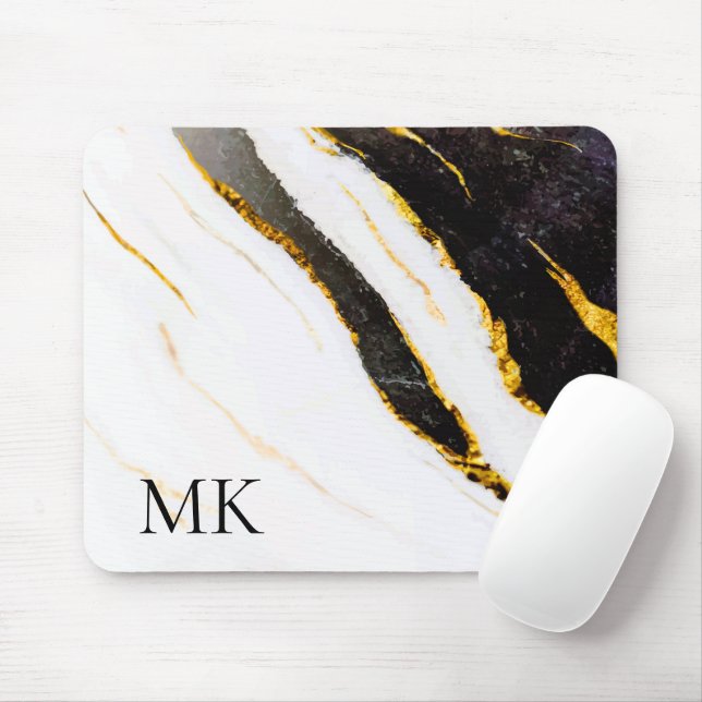 Black and White Marble Mouse Pad (With Mouse)