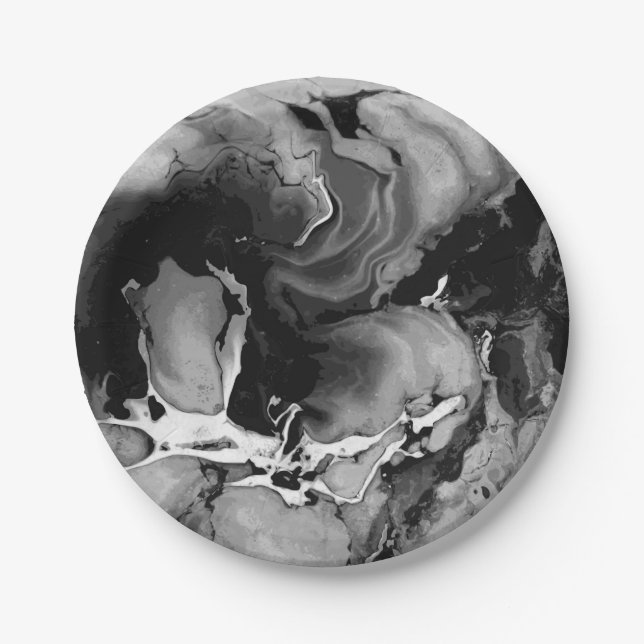 Black and white Marble Paper Plates (Front)