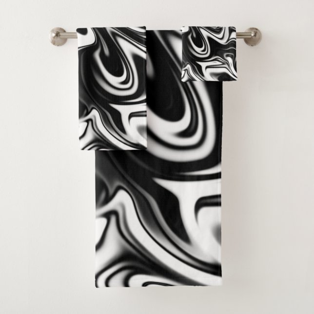 Black And White Marble Pattern, Bath Towel Set (Insitu)
